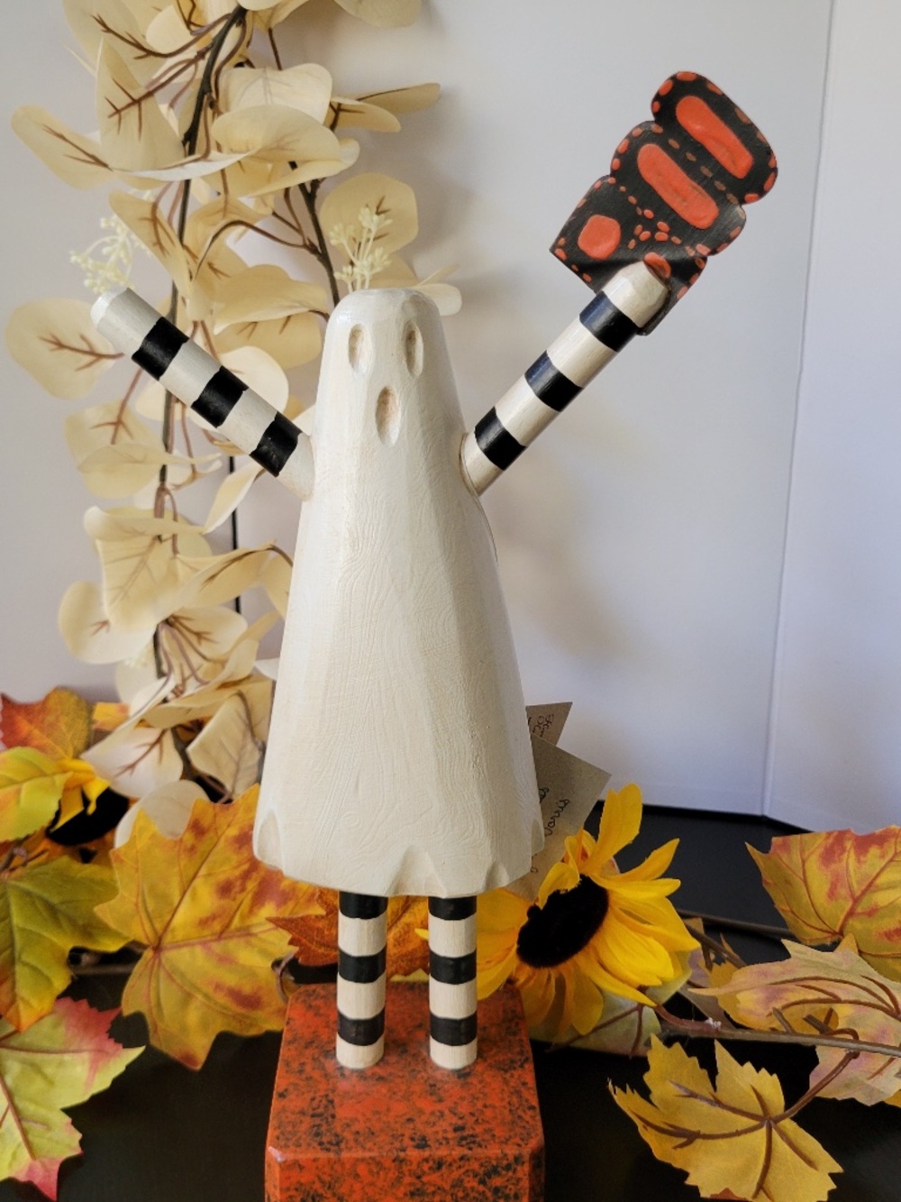 K. C. Norris Vintage Boo Ghost Signed & Numbered Wooden Carved Cypress Folk Art